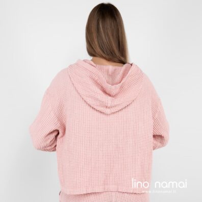 Lino - medvilnės rožinis džemperis su gobtuvu