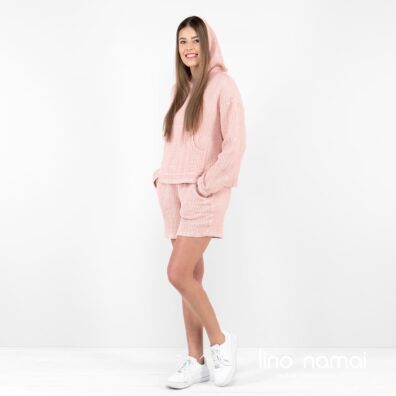 ALFI lininiai rožiniai šortukai ir derantis džemperis