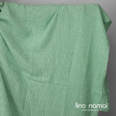 Lininis audinys žaliai dryžuotas platus skalbtas minkštas švelnus