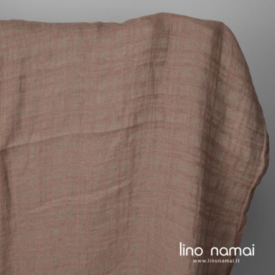 Lininis audinys rudai-pilkšvai raštuotas skalbtas minkštas švelnus