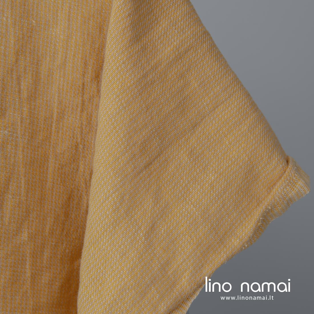 Puslininis audinys geltonai-rusvai raštuotas skalbtas minkštas švelnus