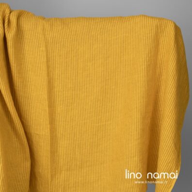 Geltonas dryžuotas lininis audinys skalbtas