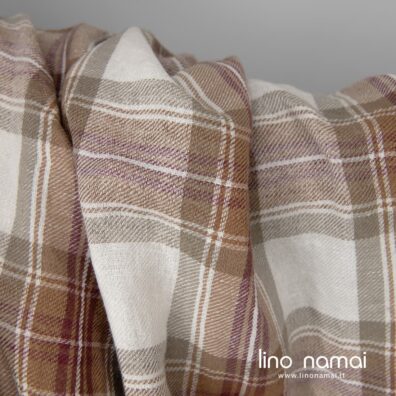 Platus puslininis audinys rudai languotas skalbtas minkštas švelnus