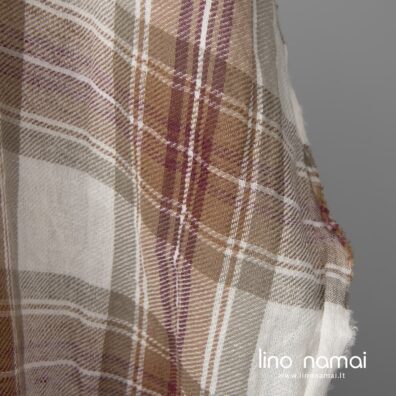 Platus puslininis audinys rudai languotas skalbtas 270cm pločio