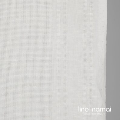 Lininis audinys rankšluostinis pieno baltumo išaustas tankiomis juostomis ir reto pynimo langeliais