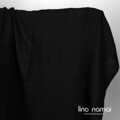 Lininis audinys juodas „vaflinis“ skalbtas