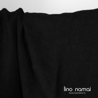 Lininis audinys juodas „vaflinis“ skalbtas tinka rankšluosčiams ir chalatams siūti