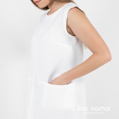 ELLE lininė balta suknelė su kišenėmis šonuose