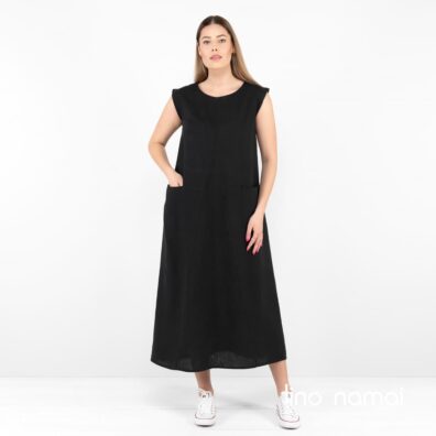 ELLE lininė juoda berankovė suknelė