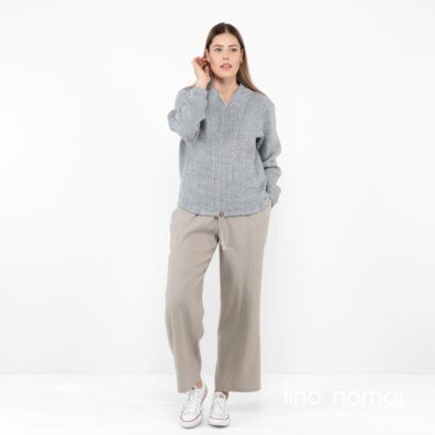 MANGA lininis pilkas bomber stiliaus švarkelis ir kelnės KENDA