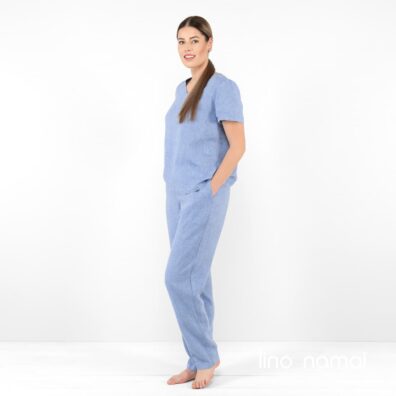 LILLY lininės melsvos kelnės ir tokio paties audinio palaidinė