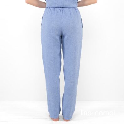 LILLY lininės melsvos kelnės su guma juosmenyje