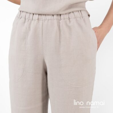 LILLY lininės rusvos kelnės su kišenėmis