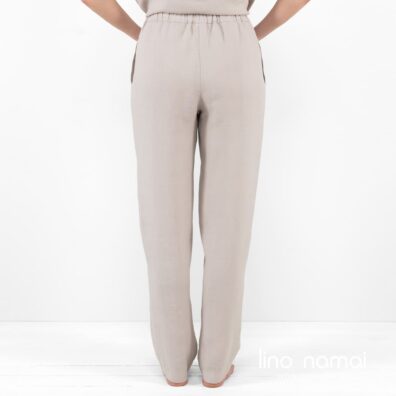 LILLY lininės rusvos kelnės su guma juosmenyje