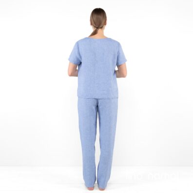 LILLY lininė melsva palaidinė trumpomis rankovėmis