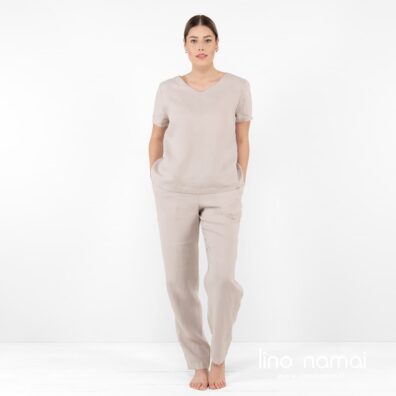 LILLY lininė rusva palaidinė ir tokio paties audinio kelnės