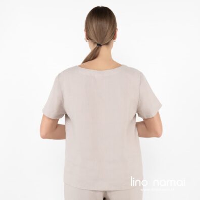 LILLY lininė rusva palaidinė trumpomis rankovėmis