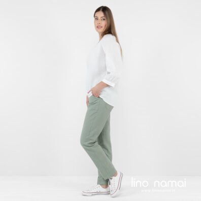 FREDA lininė balta palaidinė su 3/4 reglano tipo rankovėmis