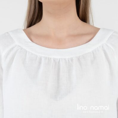 FREDA lininė balta palaidinė su apvalia iškirpte