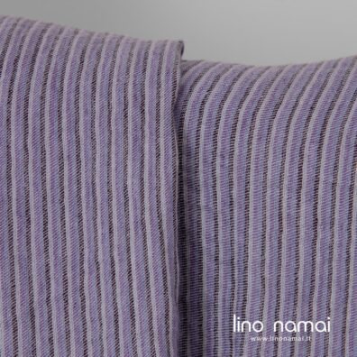 Dvipusis dryžuotas lino audinys iš baklažano, korsikos mėlynos spalvos, violetinių ir pilkai violetinių verpalų