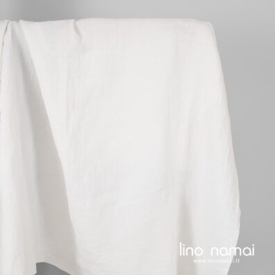 Puslininis audinys ryškiai baltas raštuotas skalbtas