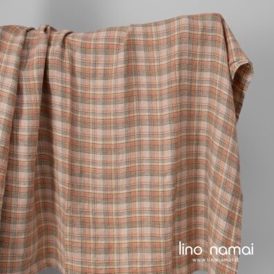 Lininis audinys rusvai languotas skalbtas