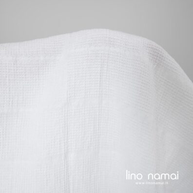 Puslininis audinys ryškiai baltas „vaflinis“ skalbtas tinka rankšluosčiams ir chalatams siūti