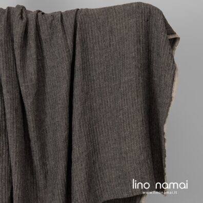 Lininis audinys „eglutės“ raštu, juoda / natūrali, skalbtas