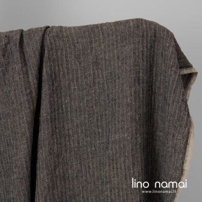 Lininis audinys „eglutės“ raštu, juoda / natūrali, skalbtas tinka drabužiams ir namų tekstilei siūti