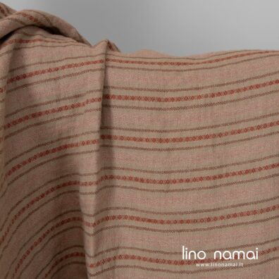 Lininis audinys rusvas raštuotomis juostelėmis skalbtas minkštas švelnus