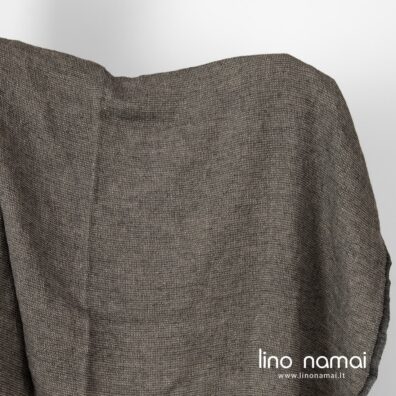 Lino-vilnos audinys rusvai juodas „vaflinis“ skalbtas
