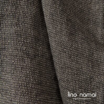 Lino-vilnos audinys rusvai juodas „vaflinis“ skalbtas tinka drabužiams ir namų tekstilei siūti