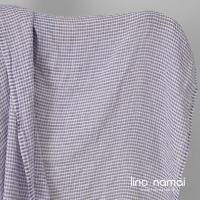 Lininis audinys violetinis su įaustais langeliais skalbtas