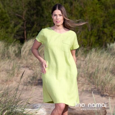 TIFANNY lininė salotinė suknelė trumpomis rankovėmis