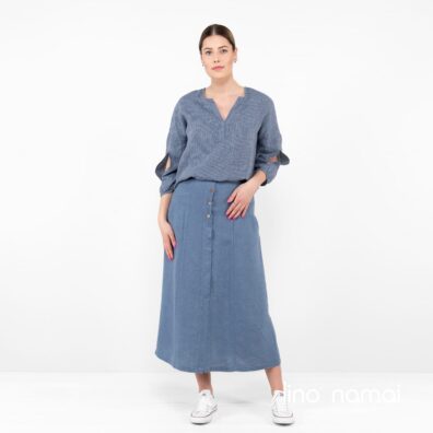 CAPETOWN lininis mėlynas sijonas ir deranti dryžuota palaidinė ADELAIDĖ