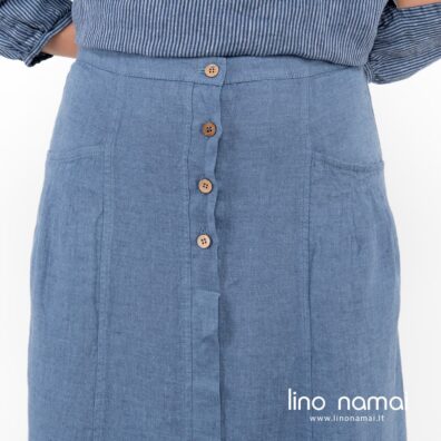 CAPETOWN lininis mėlynas sijonas susegamas sagomis priekyje