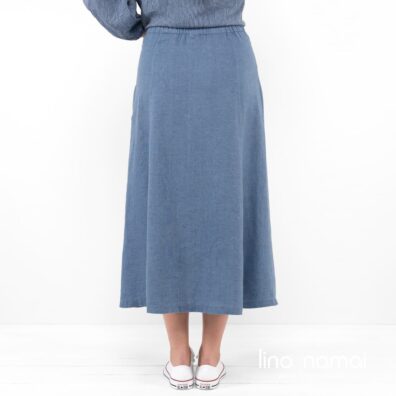 CAPETOWN lininis mėlynas sijonas su guma juosmenyje