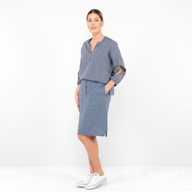 TIFA lininis mėlynas sijonas su kišenėmis