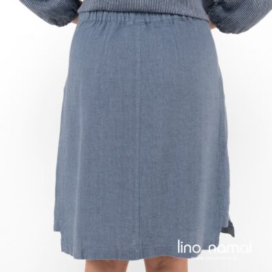 TIFA lininis mėlynas sijonas su guma juosmenyje