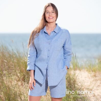 DOLFI lininė mėlyna palaidinė su sagų užsegimu per visą ilgį