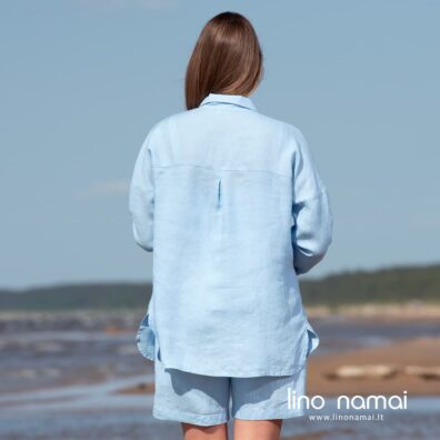 DOLFI lininė žydra palaidinė tiesaus laisvo silueto