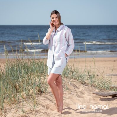 DOLFI lininė dryžuota palaidinė su skeltukais šonuose