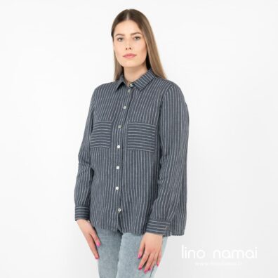 SAFARI lininė mėlyna palaidinė ilgomis rankovėmis