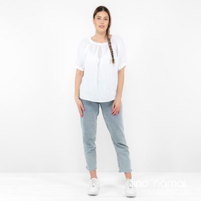 MELISA lininė balta palaidinė trumpomis rankovėmis