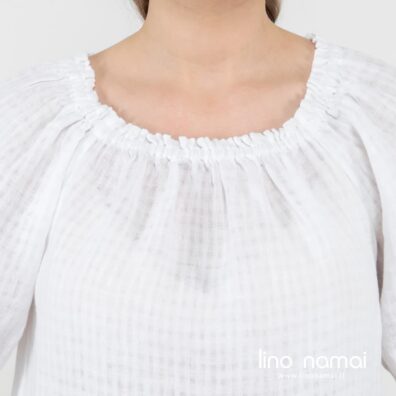 Lininės baltai languotos palaidinės iškirptė su guma