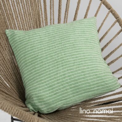 FROGA sofos pagalvėlės užvalkaliukas žaliais ir mėtinės spalvos dryžiais