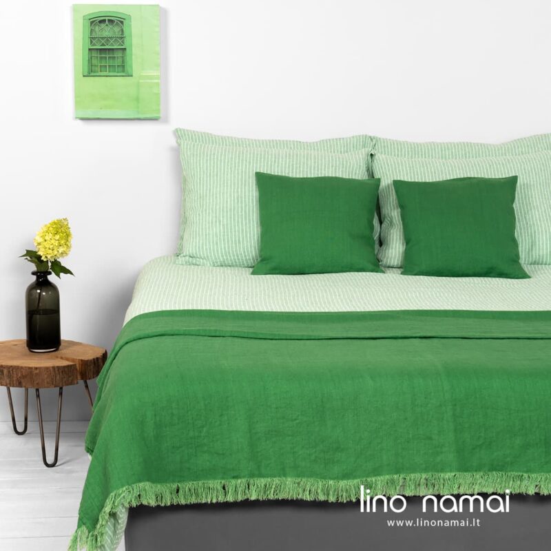 FROGA lininė patalynė žaliai dryžuota