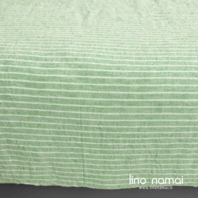 FROGA dryžuotas lininis antklodės užvalkalas, kurio audinys išaustas iš baltų, žalių ir mėtinės spalvos verpalų