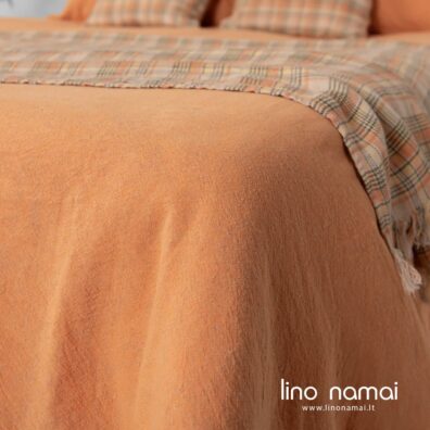 Pilkai oranžinė lino-medvilnės patalynė iš minkšto švelnaus skalbto audinio