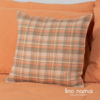 SAN DIEGO lino-medvilnės patalynė pilkai oranžinė ir languotas dekoratyvinės pagalvėlės užvalkaliukas